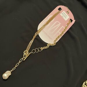 80R Pearl & Chain Lariat Necklace